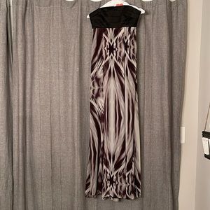 Women’s Bebe black and gray strapless dress, size XS